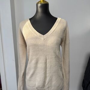Chic Cream V-Neck Sweater for Women